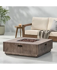 Flynama Wellington Square Iron Fire Pit with Wood Pattern 50000 Btu Tank Outside