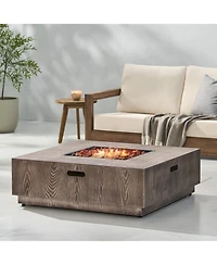 Flynama Wellington Square Iron Fire Pit with Wood Pattern 50000 Btu Tank Outside
