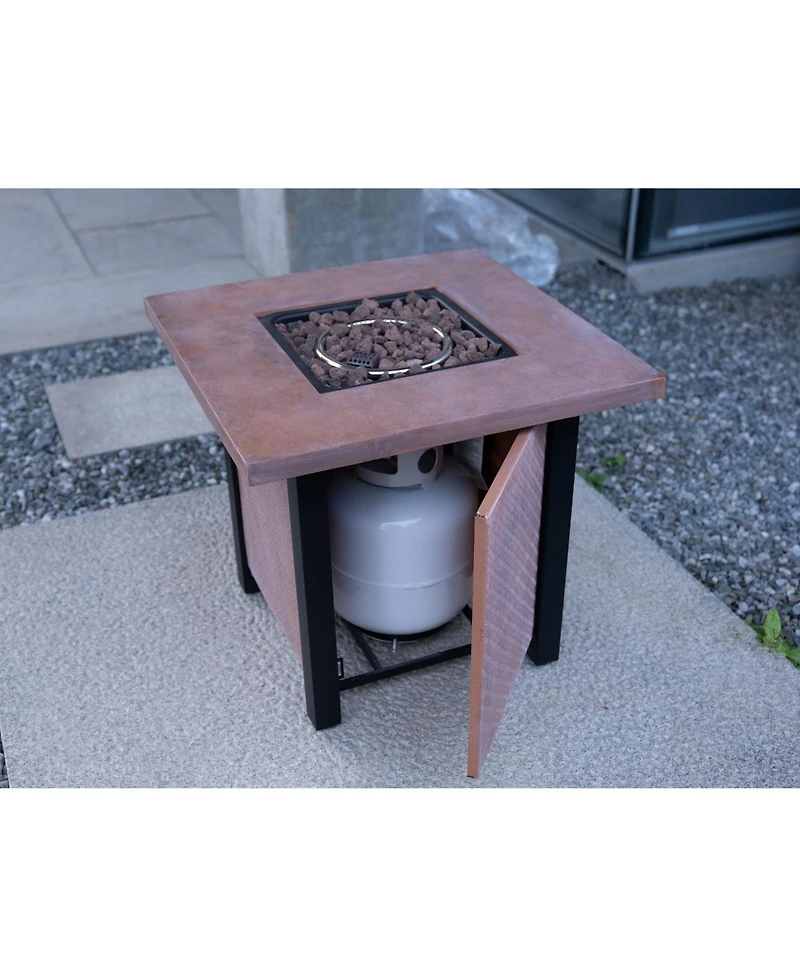 Flynama 25 Inch H 28 Inch Square Outdoor Patio Propane Fire Pit Table 50000 Btu Rattan Weave Grain Csa Certified with Tabletop Cover