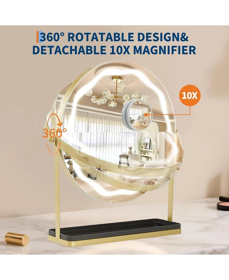 Homfan Led Vanity Mirror with Touch Control, Desktop Makeup Mirror for Bedroom or Bathroom