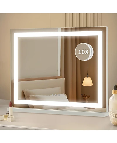 Homfan Tabletop Mirror, Makeup Mirror, 3 Color Tones, Led, Non-Slip, 360-Degree Rotation