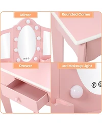 Gaomon Kids Vanity Table and Stool Set with Lighted Mirror – Makeup Vanity for Bedrooms