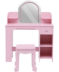 Gaomon Kids Vanity Lighted Mirror - 2 in 1 Little Girls Vanity Table and Stool - Kids Makeup for Bedrooms, Apartments