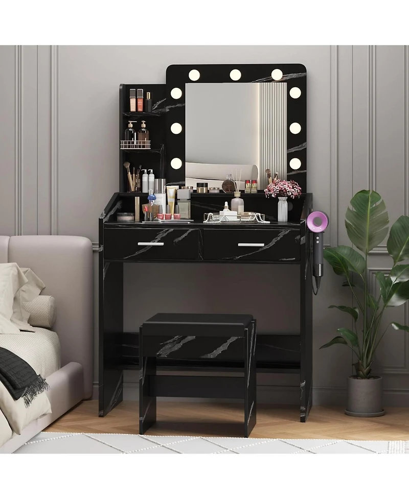 Gaomon Vanity Desk Mirror and Led Lights - Makeup Vanity Desk for Bedrooms, Apartments, Easy to Assemble
