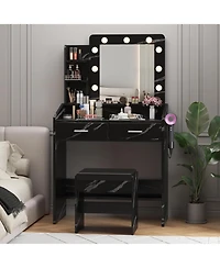 Gaomon Vanity Desk Mirror and Led Lights - Makeup Vanity Desk for Bedrooms, Apartments, Easy to Assemble
