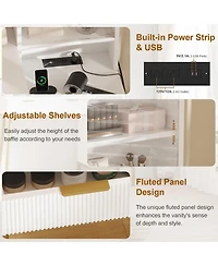 Gaomon 5 Drawer Makeup Vanity Desk Lights & Power Outlet, Modern Fluted Design for Bedrooms, Apartments, Easy to Assemble
