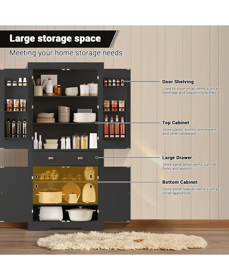 gaomon 72" Tall Kitchen Pantry Cabinet, Large Cupboard Storage Cabinet with Drawer 6 Door Racks and Adjustable Shelves for Living Dining Room Laundry
