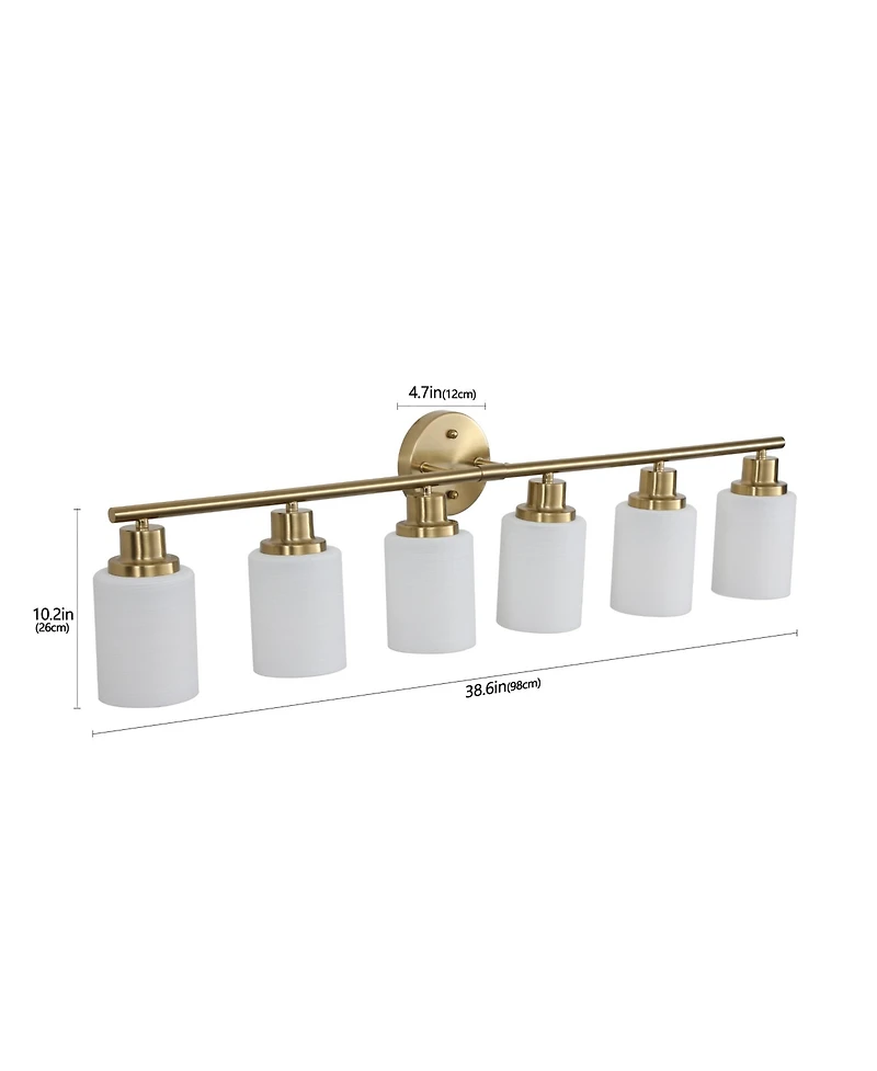 Busdays 39" Modern 6-Light Vanity Wall Sconce, Golden Finish with Frosted Glass Shades for Bathroom or Hallway Lighting (No Bulbs