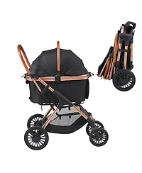 Aostirmotor 4-Wheel Dog Stroller with Brakes & Carrier, Holds 66lbs, for Small/Medium Dogs