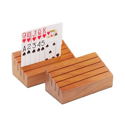 Gse Games & Sports Expert Set of Wooden Playing Card Holders Tray Racks Organizer for Kids Seniors Adults