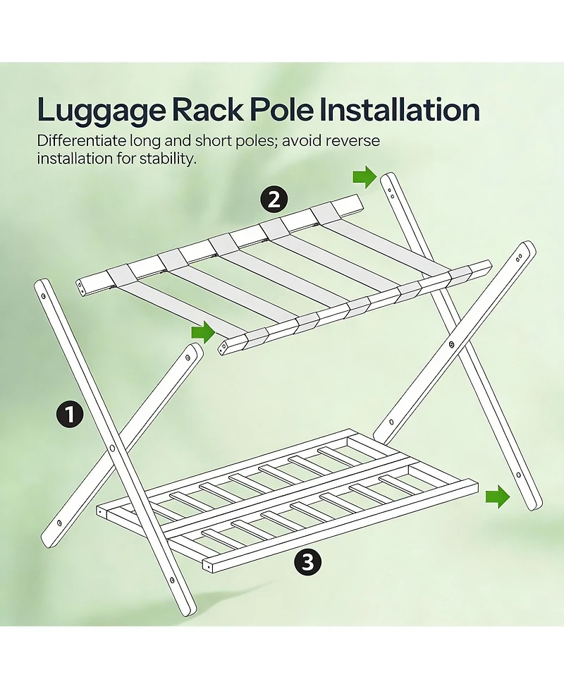 Yigii Bamboo Foldable Luggage Rack with Nylon Straps for Dual-Layer Storage