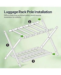 Yigii Bamboo Foldable Luggage Rack with Nylon Straps for Dual-Layer Storage