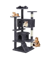 Zeus & Ruta 62" Grey Large Cat Tree Tower: Multi-Level, Scratching Post, Jumping Platform Space