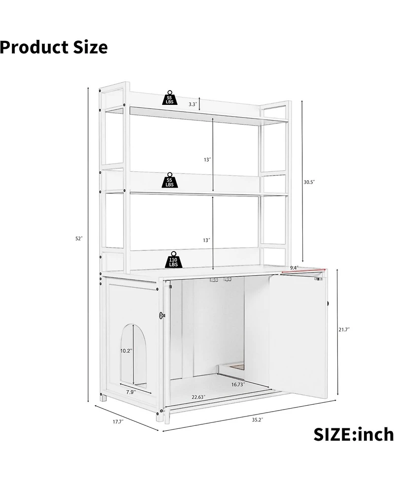 gaomon Litter Box Enclosure with 2 Storage Shelves