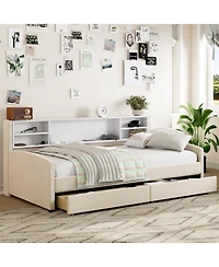 Streamdale Furniture Twin Upholstered Platform Bed with Storage and Drawers