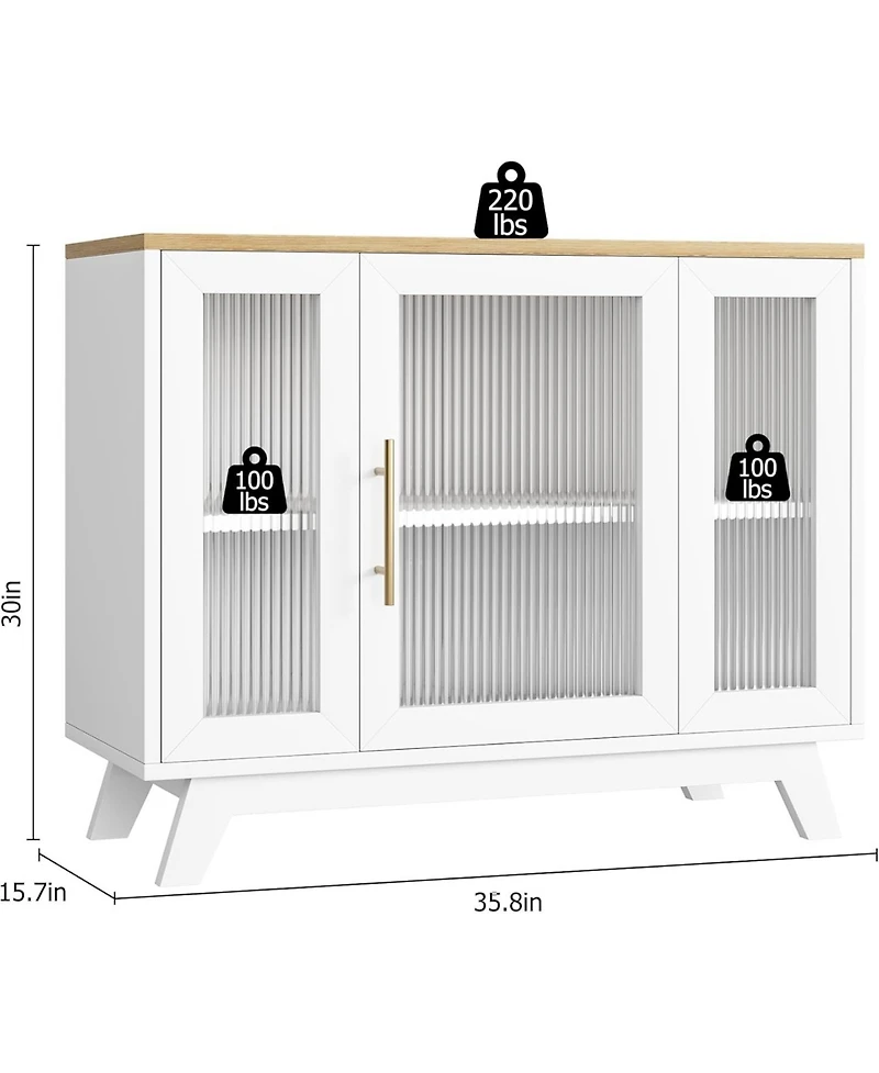 gaomon 36" Sideboard Buffet Cabinet with storage, farmhouse style, glass doors and adjustable shelves for dining room or living room