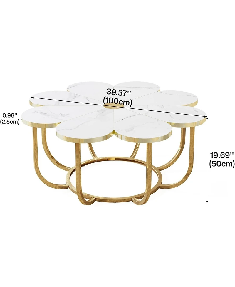 Tribesigns White and Gold Coffee Table, Flower-Shaped