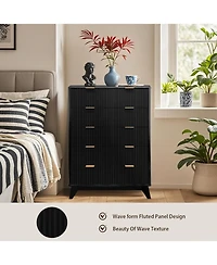 Gaomon 5-Drawer Wooden Tall Dresser with Waveform Fluted Panels – Modern Storage Chest for Bedroom, Living Room, or Kids' Room