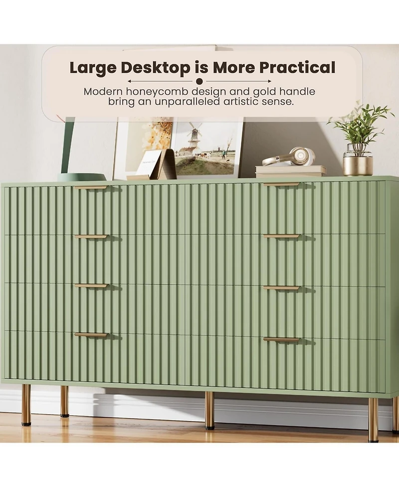 gaomon Green Drawer Dresser for Bedroom, Fluted with Large Drawers and Sturdy Gold Legs Support