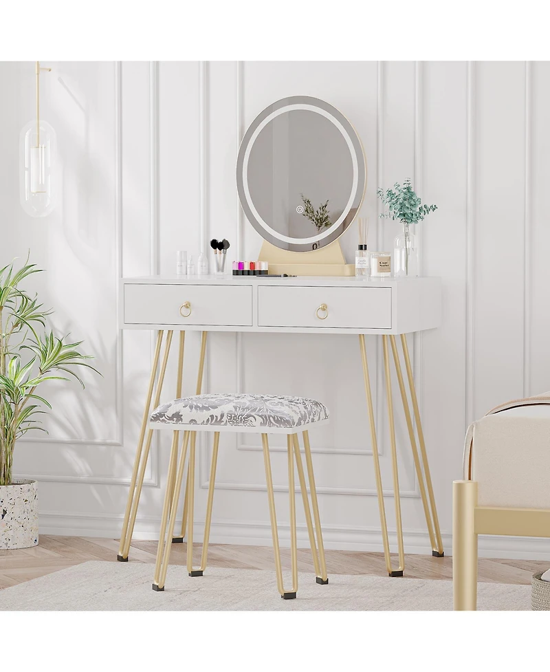Gaomon White Makeup Vanity Stool Adjustable Lighted Vanity Table for Bedrooms, Apartments, Easy to Assemble