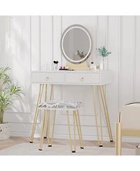 Gaomon White Makeup Vanity Stool Adjustable Lighted Vanity Table for Bedrooms, Apartments, Easy to Assemble