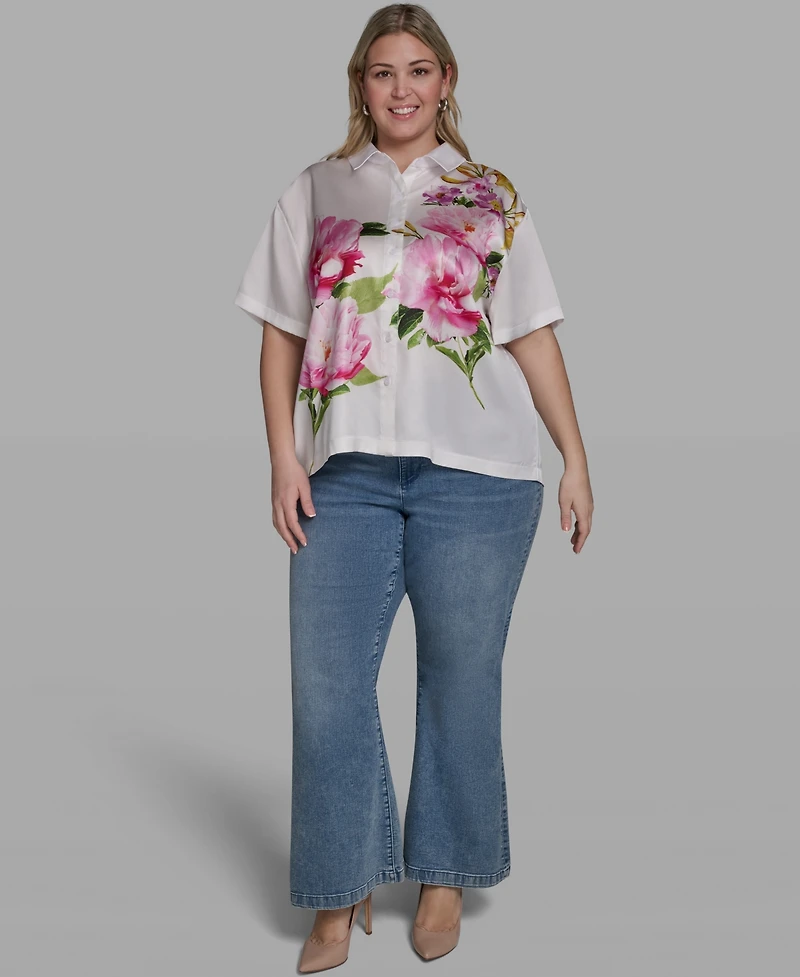 Karl Lagerfeld Paris Plus Floral Print Collared Shirt