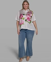Karl Lagerfeld Paris Plus Floral Print Collared Shirt