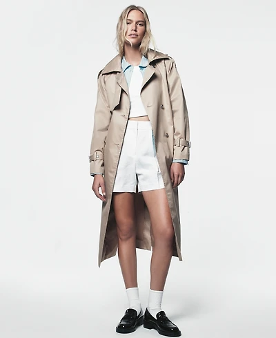 Dkny Jeans Women's Long Double-Breasted Trench Belt Coat