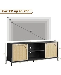 gaomon Tv Stands for Living Room, Tv Stand for 75 inch Tv with Adjustable Shelf & Rattan Door