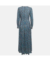 Pre-Owned Love Moschino Women's Blue Floral Print Crepe Pleated Maxi Dress