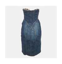 Pre-Owned Roberto Cavalli Women's Blue Denim Embellished Bustier Mini Dress