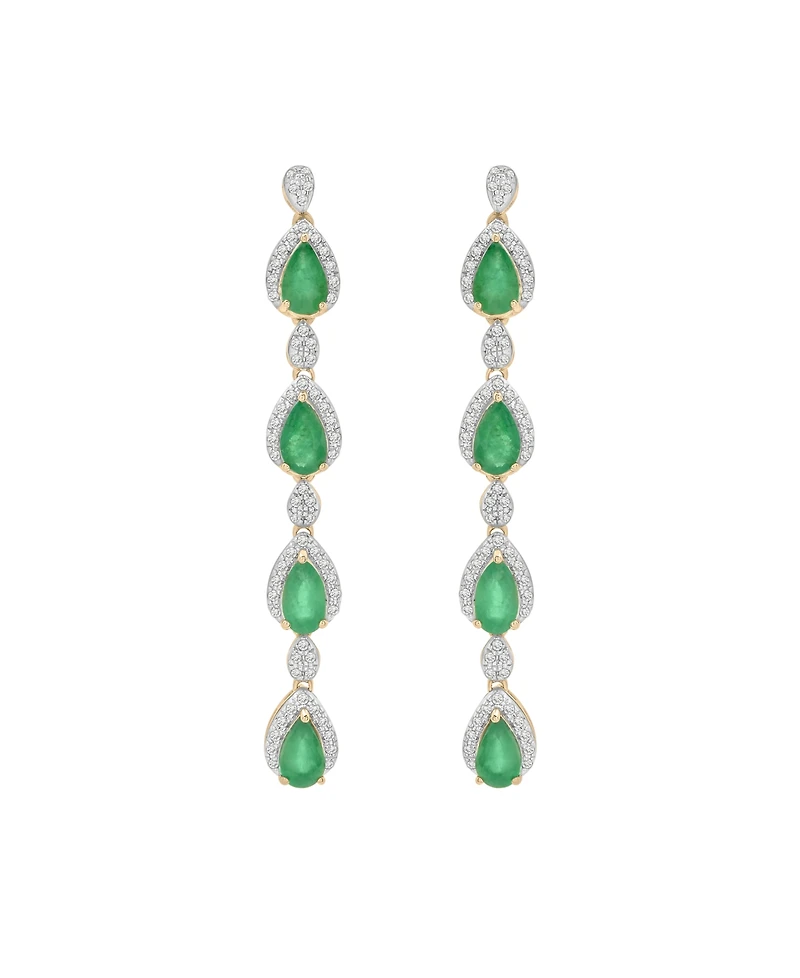Macy's Emerald (1-5/8 ct. t.w.) and Diamond (1/4 ct. t.w.) Drop Earrings in 14k Yellow Gold