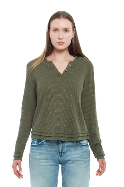 Wilt Women's Long Sleeve Henley Mock Tee