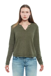 Wilt Women's Long Sleeve Henley Mock Tee