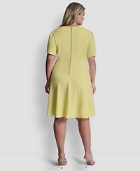 Dkny Plus Tulip Sleeve Fit And Flare Jewel Neck Short Dress