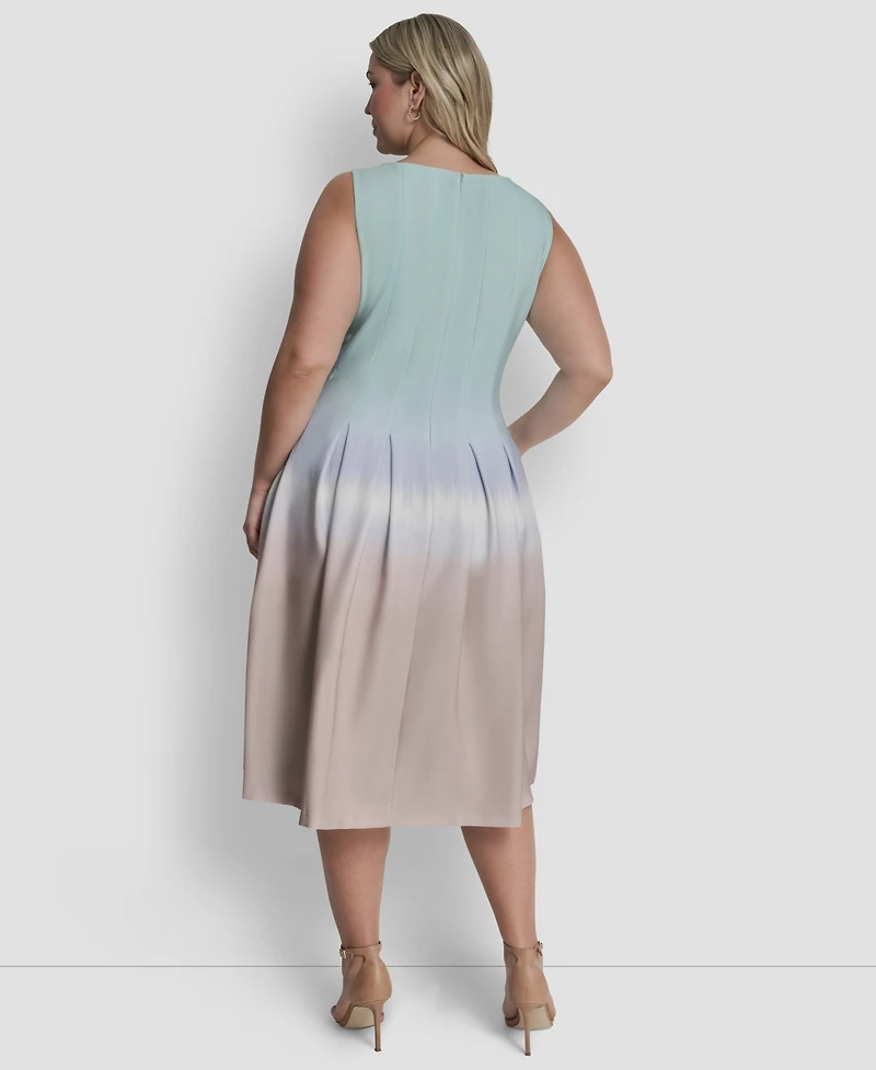 Dkny Plus Pleated Jewel Neck Sleeveless Midi Dress