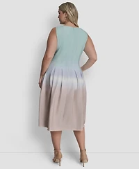 Dkny Plus Pleated Jewel Neck Sleeveless Midi Dress