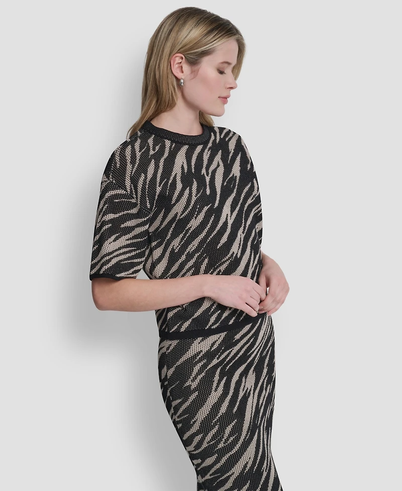 Dkny Women's Pointelle Jacquard Animal Print Pull-On Sweater