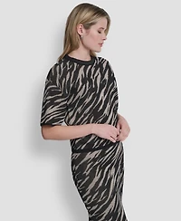 Dkny Women's Pointelle Jacquard Animal Print Pull-On Sweater