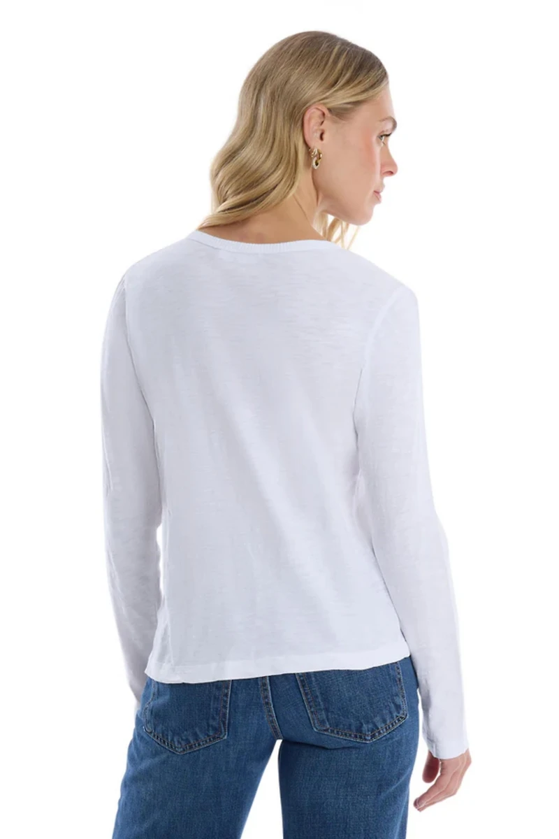 Wilt Clothing Women's V-Neck Long Sleeve Mixed Media Tee