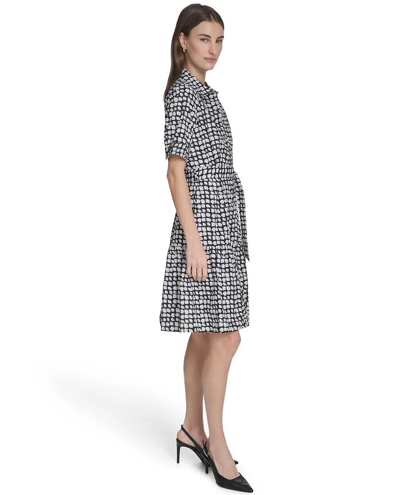 Calvin Klein Women's Collared Chiclet Tiered Midi Dress