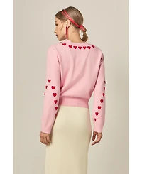 English Factory Women's Heart Contrast Knit Cardigan