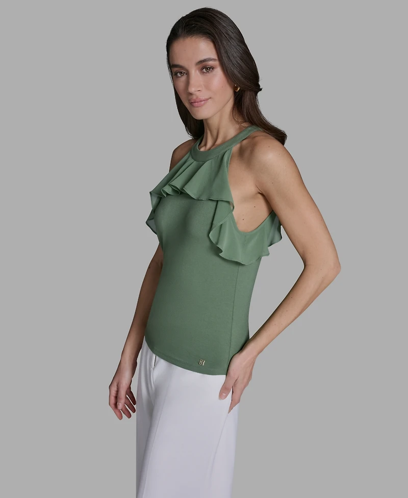 Bcbg Women's Halter Neck Ruffle Tank Top