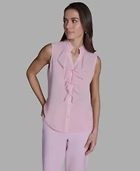 Bcbg Women's Sleeveless V-Neck Ruffle Front Blouse