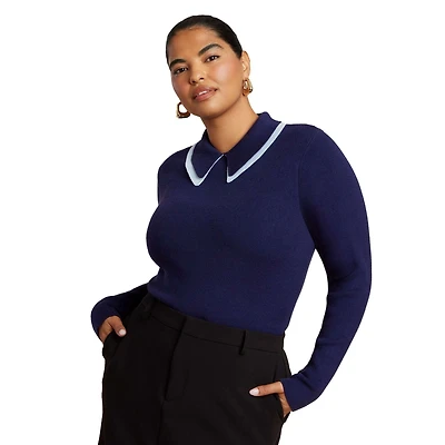 Eloquii Women's Plus Double Collared Sweater