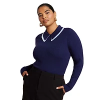 Eloquii Women's Plus Double Collared Sweater