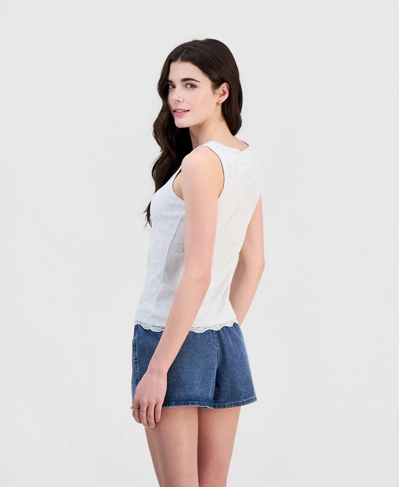Hippie Rose Juniors' Layered Button-Front Tank Top