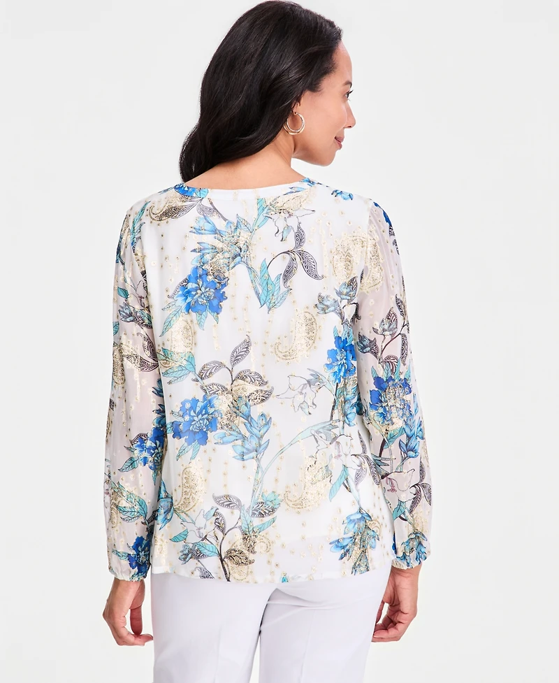 Jm Collection Women's Printed Clip-Dot Keyhole-Neck Blouse, Macy's Exclusive