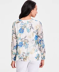 Jm Collection Women's Printed Clip-Dot Keyhole-Neck Blouse, Macy's Exclusive