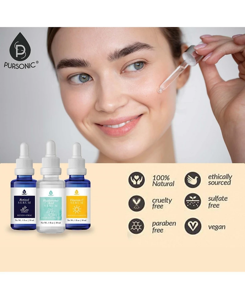 Pursonic Ultimate Glow Collection: Nourishing Lip Oils, Overnight Lip Mask, Anti-Aging Serum Set & Hyaluronic 7-Day Treatment